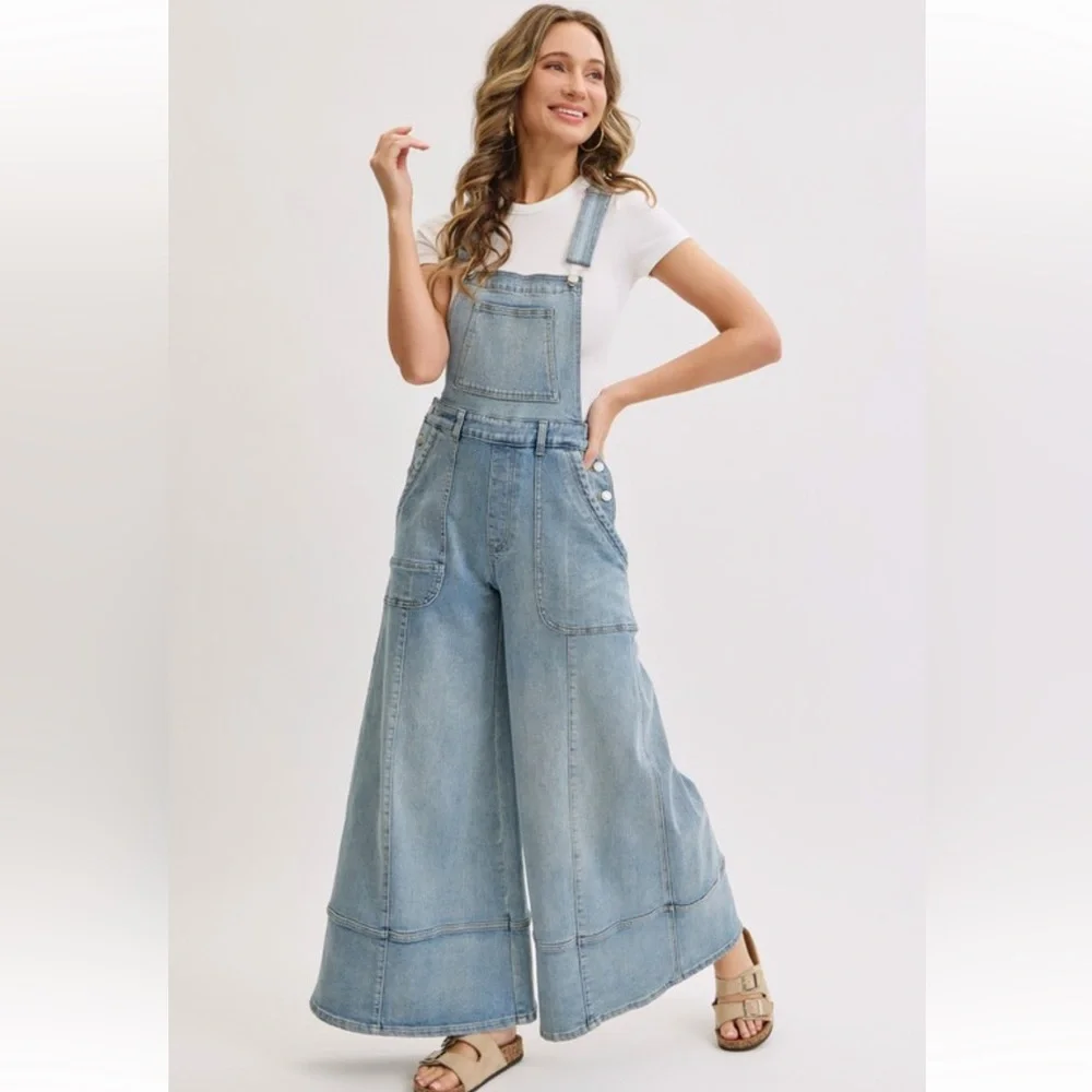 Women's Light Blue Denim Overalls - Picture 2 of 11
